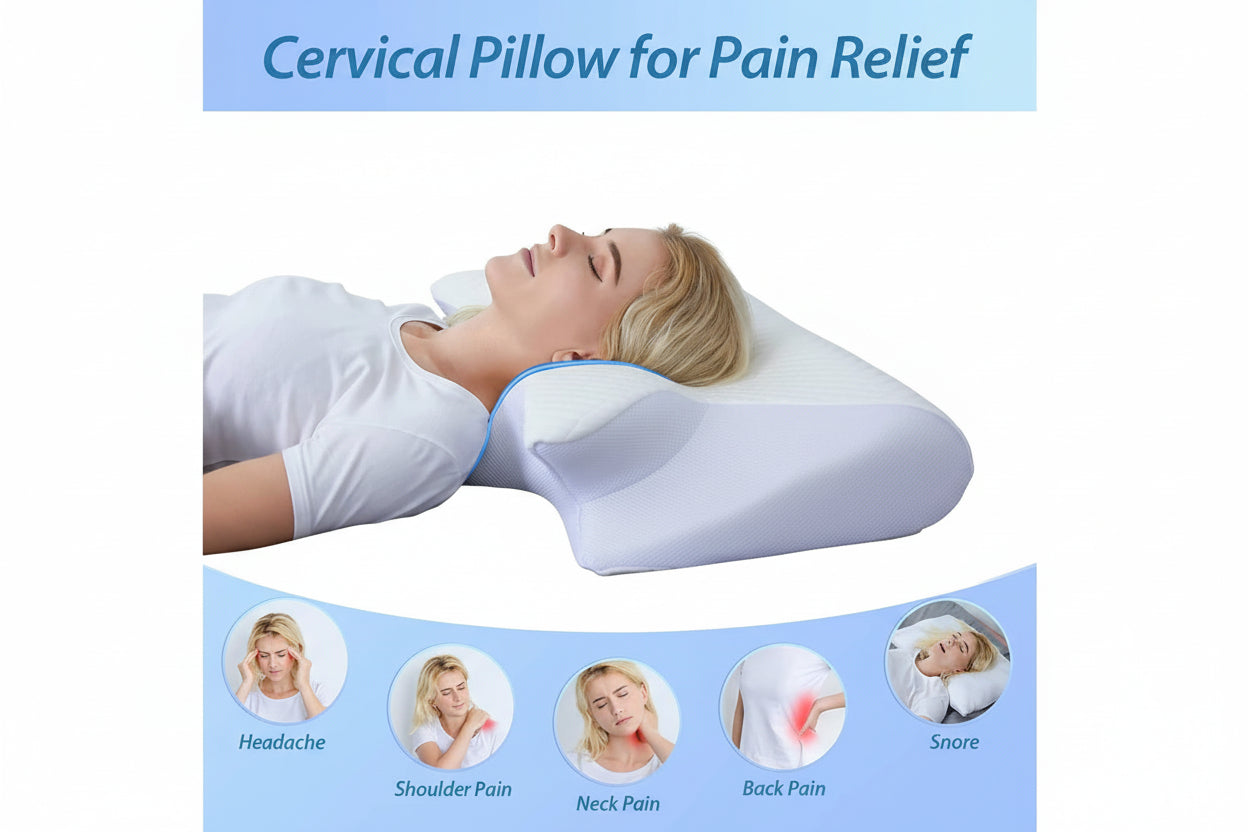 1Pc Memory Foam Cervical Pillow, 2 in 1 Ergonomic Contour Orthopedic Pillow for Neck Pain, Contoured Support Pillows,Neck Pillow