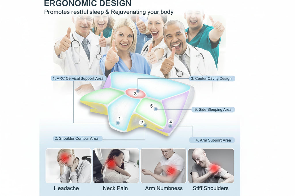 1Pc Memory Foam Cervical Pillow, 2 in 1 Ergonomic Contour Orthopedic Pillow for Neck Pain, Contoured Support Pillows,Neck Pillow
